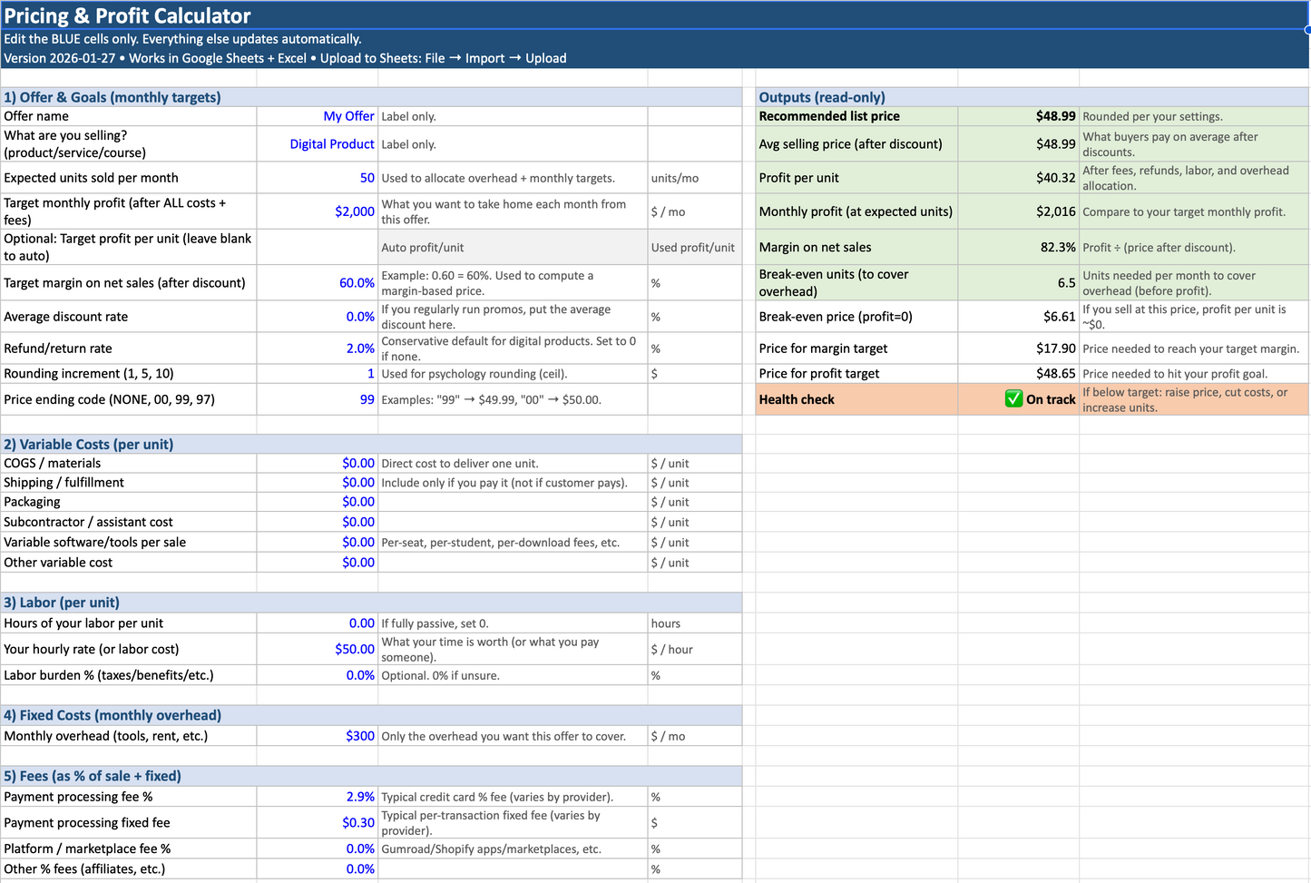 Pricing & Profit Calculator